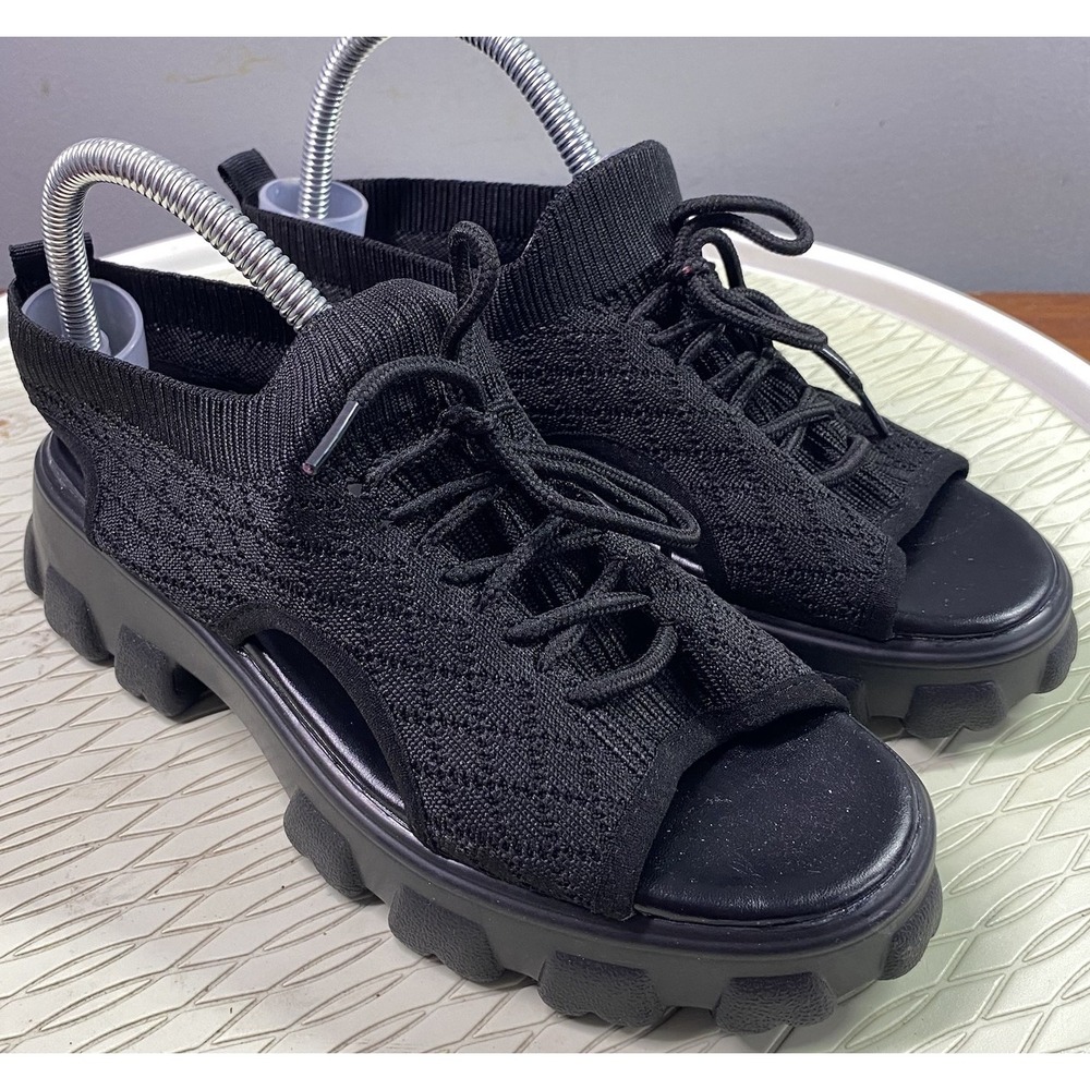 Unbranded Women's Summer Open Toe Mesh Lace-up Sneaker Sandals‎ Black NWOB SZ. 8